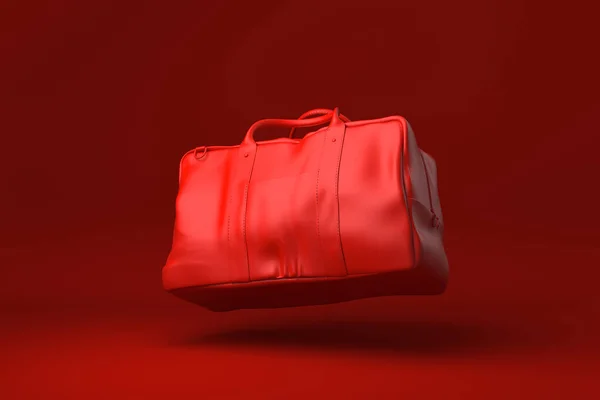 Red Bag Женские Модные Аксессуары Плавающие Красном Фоне Минимальная Идея — стоковое фото