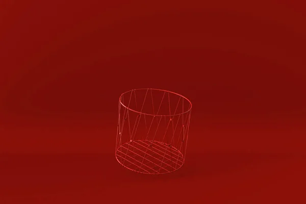 Красная Корзина Плавает Красном Фоне Минимальная Идея Творческая Монохромный Рендеринг — стоковое фото