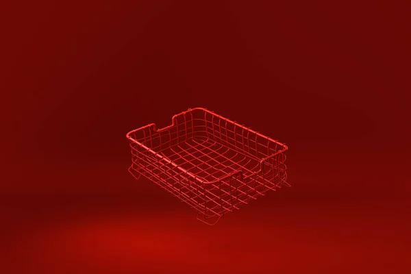 Red wire basket floating in red background. minimal concept idea creative. monochrome. 3D render.