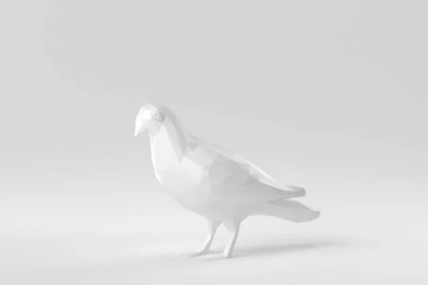 Pombo Branco Sobre Fundo Branco Conceito Mínimo Polígono Monocromático Renderização — Fotografia de Stock