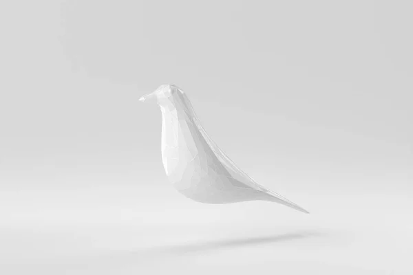 Bílý Pták Bílém Pozadí Polygonový Minimální Koncept Monochromatický Vykreslení — Stock fotografie