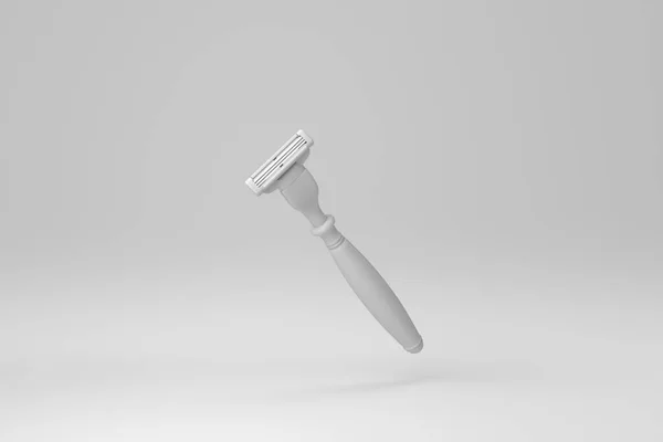 Shaving Razor Instrument White Background Minimal Concept Monochrome Render — Stock Photo, Image