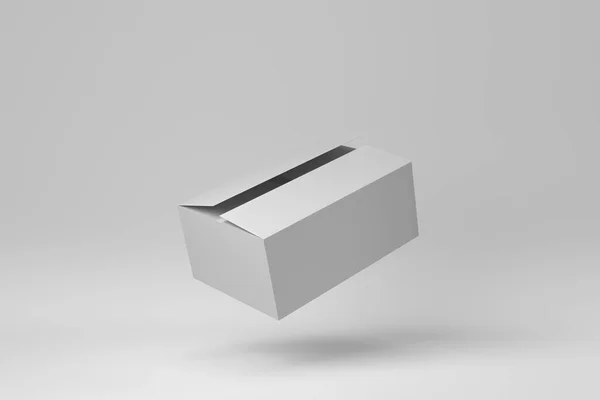 Картонна Коробка Ізольована Білому Тлі Упаковка Мінімальна Концепція Монохромний Візуалізація — стокове фото