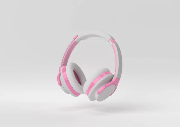 Pink White Headphone Floating White Background Minimal Concept Idea Render Royalty Free Stock Photos