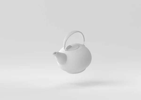 White Teapot Floating White Background Minimal Concept Idea Creative Monochrome Royalty Free Stock Images