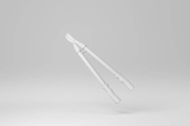 Bahçe makası beyaz arka planda izole edilmiş. Minimum konsept. Tek renk olsun. 3 Boyutlu Hazırlama