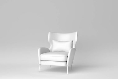 Beyaz arka planda beyaz modern sandalye. Minimum konsept. 3 Boyutlu Hazırlama.