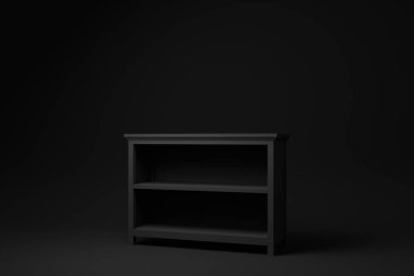 Siyah ayakkabı askısı. Siyah arka planda perakende rafı. Minimum konsept fikir. Tek renk olsun. 3d hazırlayıcı.