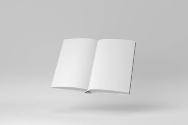 Beyaz arkaplan üzerine açılan kitabın bir kopyası. Minimum konsept. 3 Boyutlu Hazırlama.