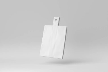 Beyaz arka planda tahta kesme tahtası. Kağıt asgari konsept. 3 Boyutlu Hazırlama.