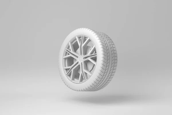 Roues Voiture Isolées Sur Fond Blanc Concept Minimal Monochrome Rendu — Photo