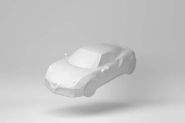 車の白い背景に隔離された ポリゴン最小限の概念 モノクロだ 3Dレンダリング — ストック写真