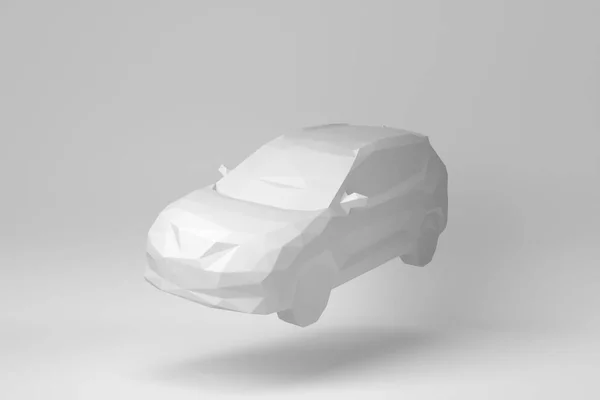 Samochód Odizolowany Białym Tle Minimalna Koncepcja Wielokąta Monochromatyczne Renderowanie — Zdjęcie stockowe