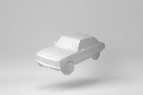 Izolované Auto Bílém Pozadí Polygonový Minimální Koncept Monochromatický Vykreslení — Stock fotografie