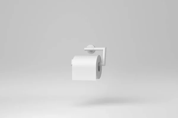 Білий Туалетний Папір Висить Білому Тлі Мінімальна Концепція Монохромний Візуалізація — стокове фото