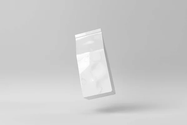 白色白毛绒食品袋白色背景 最小的概念 邮袋包装 邮袋包装 3D渲染 — 图库照片