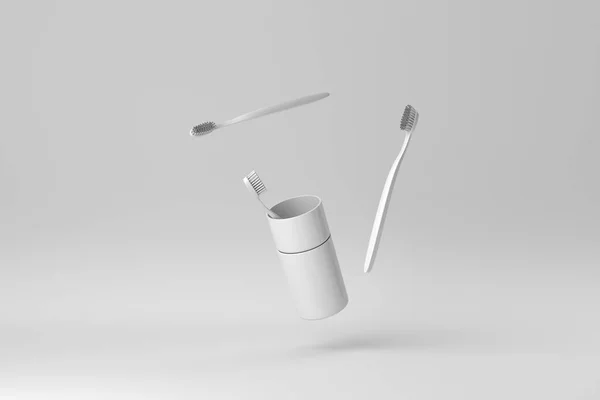 Зубні Щітки Склянці Білому Тлі Мінімальна Паперова Концепція Візуалізація — стокове фото