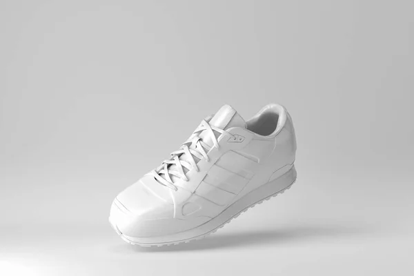 Witte Sportschoenen Witte Achtergrond Minimaal Concept Weergave — Stockfoto
