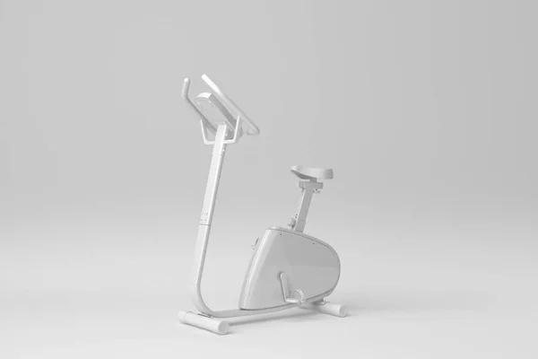在白色背景的健身馆进行自行车有氧锻炼 机器有氧 体积小 身体结实 3D渲染 — 图库照片