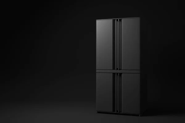 Refrigerador Negro Heladera Congelador Sobre Fondo Negro Idea Concepto Mínimo — Foto de Stock