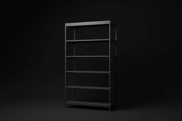 黑色金属机架储存 黑色背景的零售货架架 最小的概念概念 3D渲染 — 图库照片