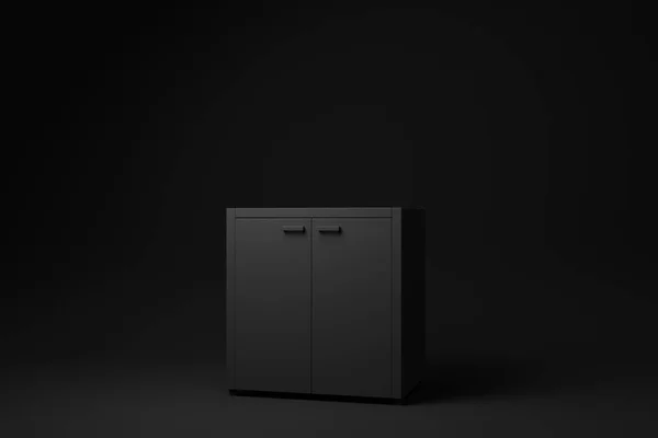 Schwarzer Nachttisch Oder Schrank Auf Schwarzem Hintergrund Minimale Konzeptidee Monochrom — Stockfoto