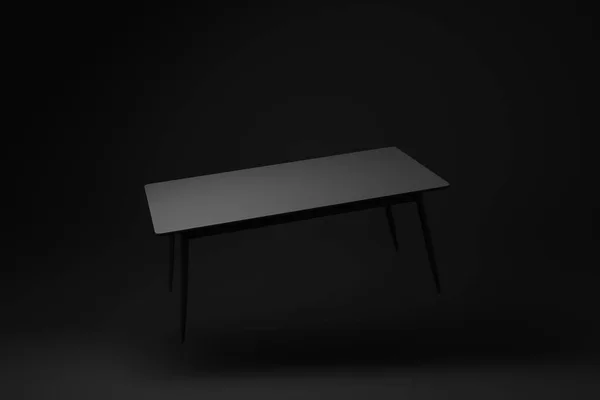 Fekete Modern Asztal Vagy Étkező Asztal Lebeg Fekete Háttér Minimális — Stock Fotó