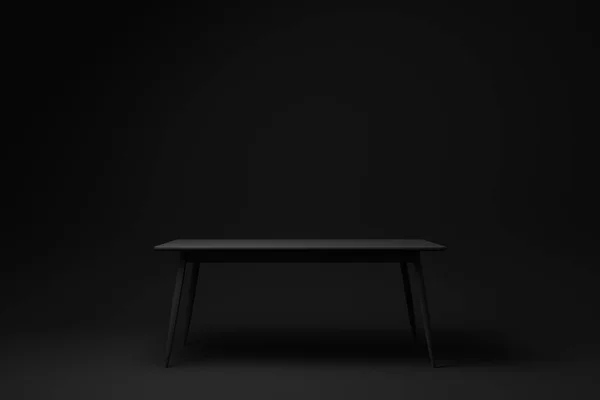 Fekete Modern Asztal Vagy Étkezőasztal Fekete Háttérrel Minimális Koncepció Ötlet — Stock Fotó
