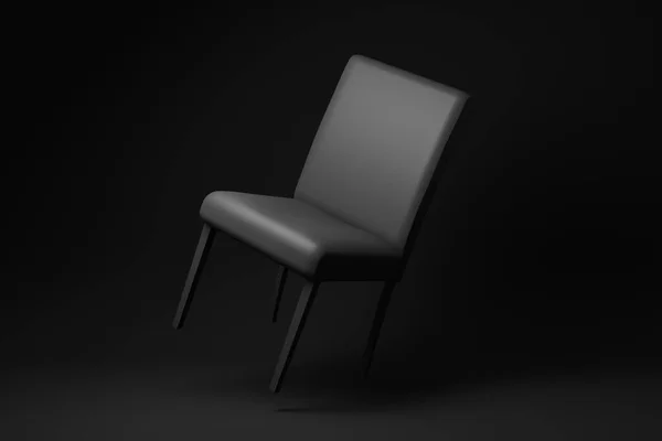 Cadeira Moderna Preta Flutuando Fundo Preto Ideia Conceito Mínimo Monocromático — Fotografia de Stock