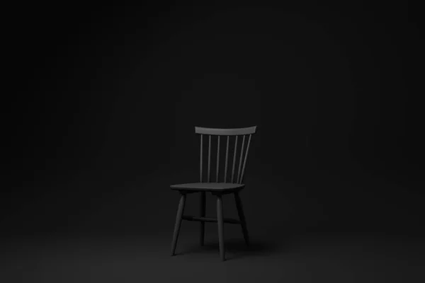 Siyah arka planda siyah ahşap rahat sandalye. Minimum konsept fikir. Tek renk olsun. Hazırla.
