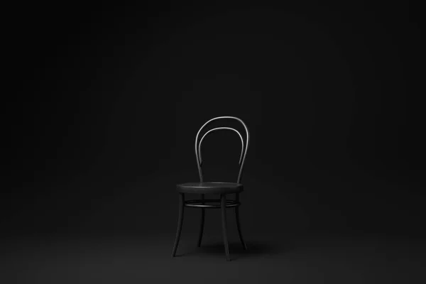 Cadeira Moderna Preta Fundo Preto Ideia Conceito Mínimo Monocromático Renderizar — Fotografia de Stock