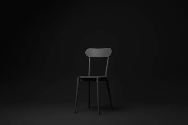 Siyah arka planda siyah modern sandalye. Minimum konsept fikir. Tek renk olsun. Hazırla.