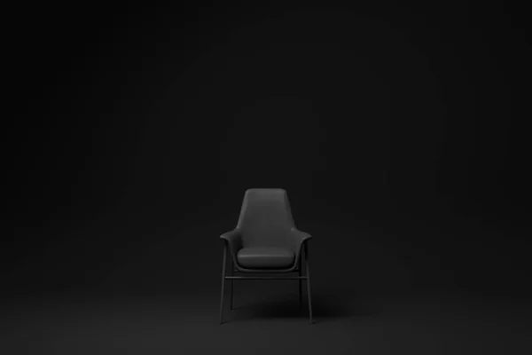 Scaun Negru Modern Fundal Negru Idee Minimă Concept Monocrom Render — Fotografie, imagine de stoc