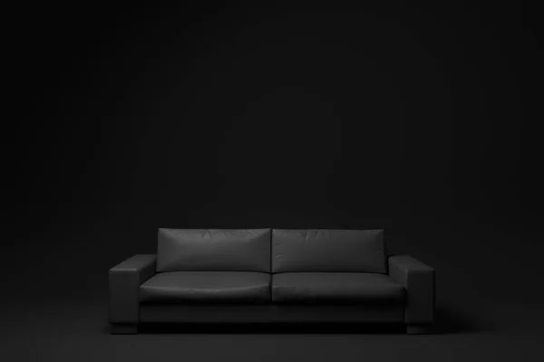 黒の背景に黒のモダンなソファ 最小限の概念です モノクロだ レンダリング — ストック写真
