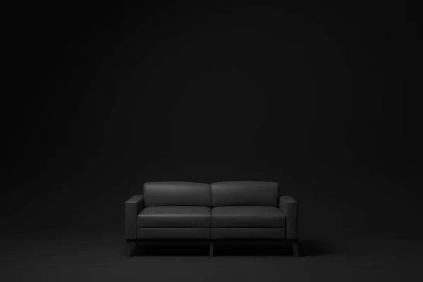 Black Modern Sofa Black Background Minimal Concept Idea Monochrome Render — Stock Photo, Image