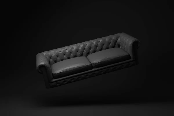 Schwarzes Modernes Sofa Auf Schwarzem Hintergrund Minimale Objektkonzeptidee Monochrom Rendern — Stockfoto