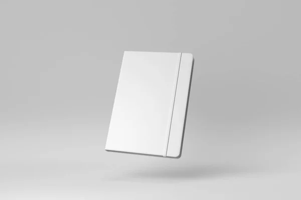 Blocco Note Bianco Con Elastico Sfondo Bianco Concetto Minimale Rendering — Foto Stock
