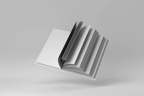 Mockup Del Libro Aperto Sfondo Bianco Concetto Minimale Rendering — Foto Stock