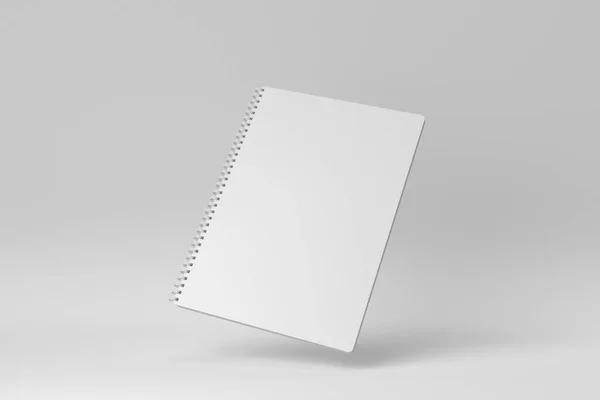 空白笔记本与螺旋形白色背景 最小的概念 3D渲染 — 图库照片