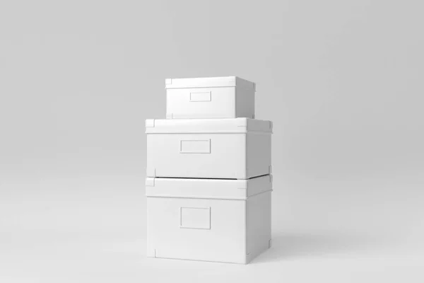 Cajas Blancas Apiladas Sobre Fondo Blanco Plantilla Diseño Mock Renderizado — Foto de Stock