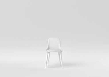 Beyaz arka planda beyaz modern sandalye. Minimum konsept fikir. Tek renk olsun. 3d hazırlayıcı.