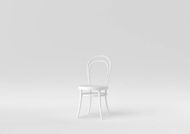 Beyaz arka planda beyaz modern sandalye. Minimum konsept fikir. Tek renk olsun. 3d hazırlayıcı.