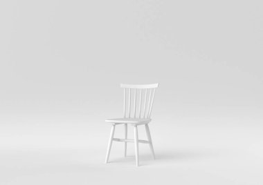 Beyaz arka planda beyaz ahşap rahat sandalye. Minimum konsept fikir. Tek renk olsun. 3d hazırlayıcı