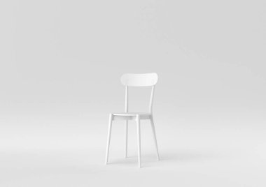 Beyaz arka planda beyaz modern sandalye. Minimum konsept fikir. Tek renk olsun. 3d hazırlayıcı.