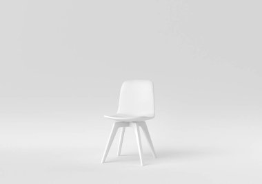 Beyaz arka planda beyaz modern sandalye. Minimum konsept fikir. Tek renk olsun. 3d hazırlayıcı.