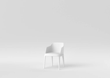 Beyaz arka planda beyaz modern sandalye. Minimum konsept fikir. Tek renk olsun. 3d hazırlayıcı.