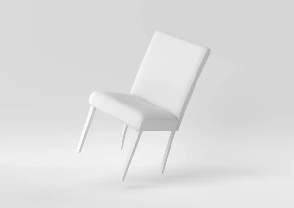 Białe Nowoczesne Krzesło Pływające Białym Tle Minimalny Pomysł Koncepcyjny Monochromatyczne — Zdjęcie stockowe