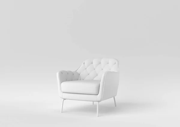 Biały Fotel Białym Tle Minimalny Pomysł Koncepcyjny Monochromatyczne Renderowanie — Zdjęcie stockowe