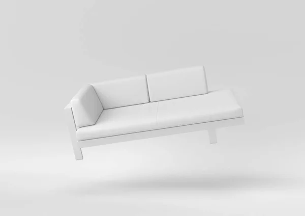 Biała Nowoczesna Sofa Pływająca Białym Tle Minimalny Pomysł Koncepcyjny Monochromatyczne — Zdjęcie stockowe