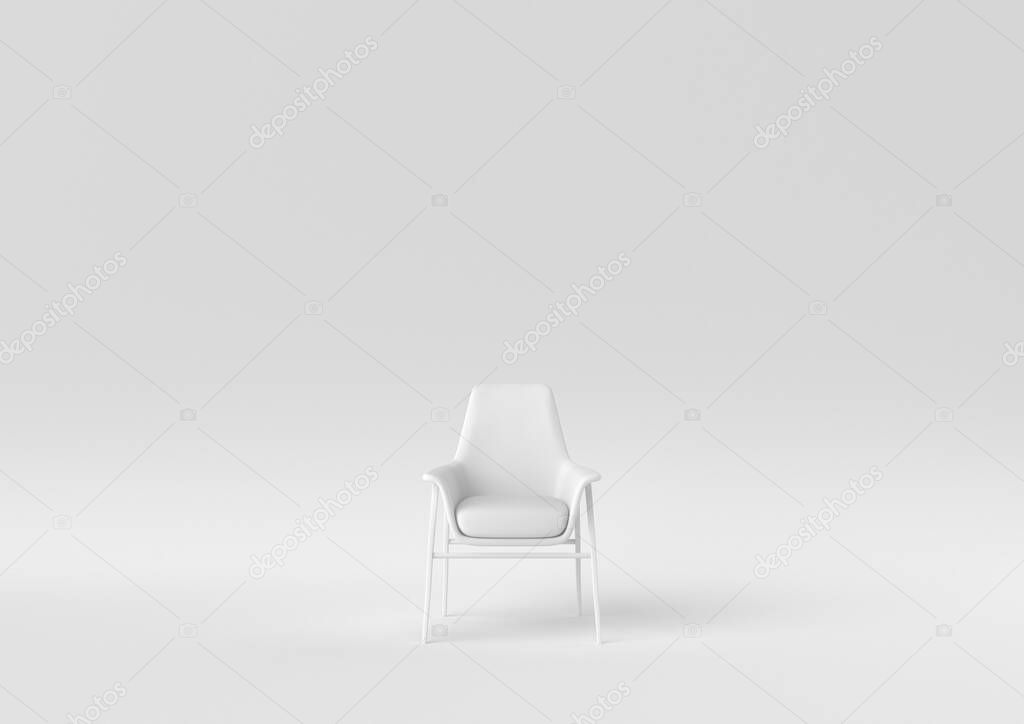 white modern chair on white background. minimal concept idea. monochrome. 3d render.